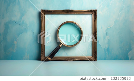 Magnifying glass on antique old paper, business advertising style Magnifying glass on antique old paper, business advertising style 132335953