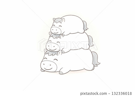 馬 2026 新年賀卡插圖集，以溫柔微笑的馬為特色 132336018