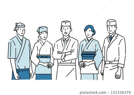 日本料理-日本傳統料理制服-老闆娘-餐廳廚師制服,穿白大褂的人-插畫素材 日本料理-日本傳統料理制服-老闆娘-餐廳廚師制服,穿白大褂的人-插畫素材 132336378