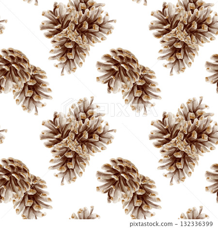 Brown Pine Cones in seamless pattern.Christmas decor in vintage colors for holiday decorations,wrapping paper and textile. Hand drawn watercolor illustrations on white background Brown Pine Cones in seamless pattern.Christmas decor in vintage colors for holiday decorations,wrapping paper and textile. Hand drawn watercolor illustrations on white background 132336399