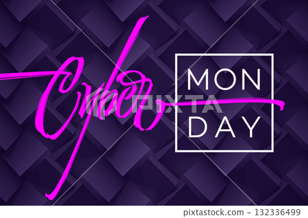 Cyber Monday typography on dark purple geometry background. Vector illustration for banners, ads, booklets, leaflets, brochures, posters. Vector illustration. 132336499