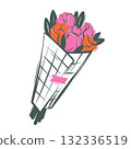 A bouquet of pink and orange tulips. Stylish modern flat illustration for a flower shop. Sticker 132336519