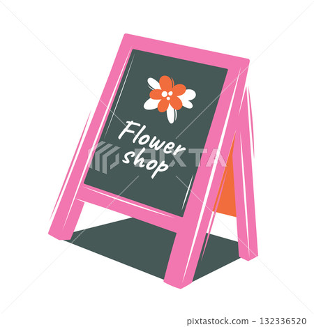 Street chalk sign for a flower shop. Stylish, modern flat illustration. Sticker 132336520