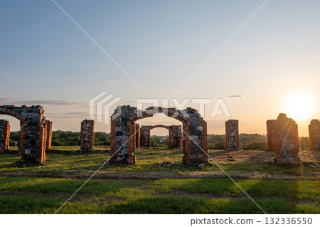 Ruins of an ancient building that looks like Stonehenge, drone view, Smiltene, Latvia 132336550