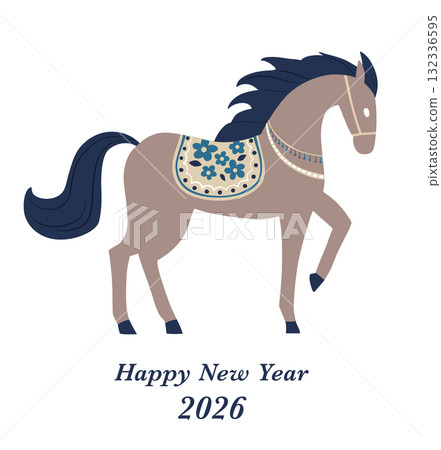 Horse New Year's card material - Horse design illustration 132336595