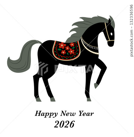 Horse New Year's card material - Horse design illustration 132336596