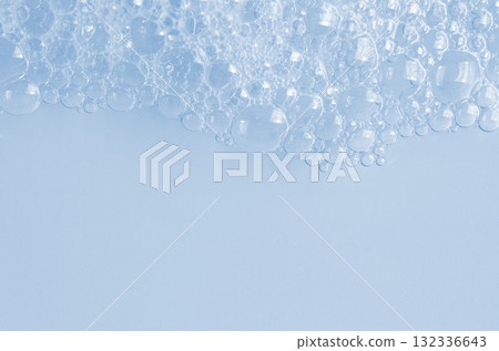 Bubbles of body gel or soap foam or shaving gel. Closeup. Copy space 132336643
