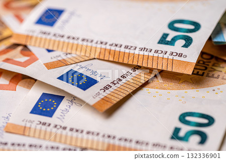 50 euro banknotes close up. Cash background 132336901