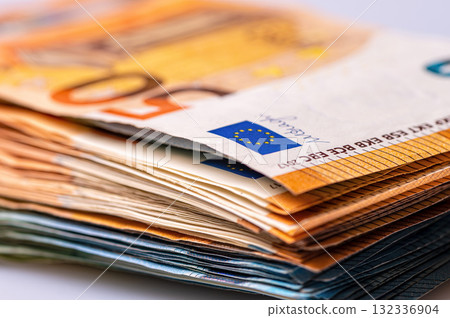 fifty and twenty euro banknotes close-up. Cash background fifty and twenty euro banknotes close-up. Cash background 132336904