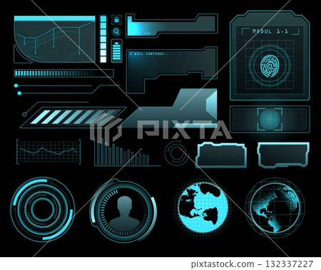 Futuristic UI Elements Gradient Macrovector Set 132337227