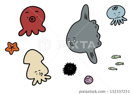 可愛又輕鬆的海洋生物（彩色） 132337251