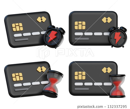 cartoon style black friday credit card with timer and hourglass 3D graphic 132337295