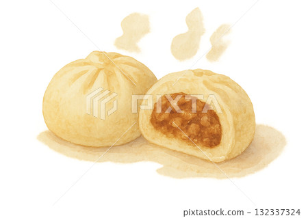 熱氣騰騰的肉包水彩插畫 132337324