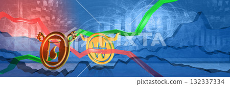 oil stock prices drop in krw. energy stability in south korea. bearish commodity market concept. 3d illustration of cheap fossil fuel. financial background in blue color. abstract banner with chart oil stock prices drop in krw. energy stability in south korea. bearish commodity market concept. 3d illustration of cheap fossil fuel. financial background in blue color. abstract banner with chart 132337334