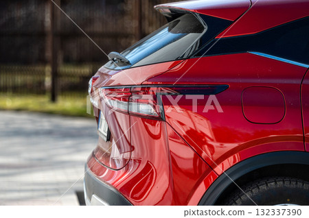Closeup of tail lights of cars standing in a row, aelective focus 132337390