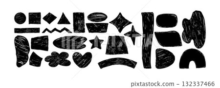 Abstract Black Silhouette Freeform set. Curvature Chalk Hand Drawn various Shapes, Curls, Geometric Forms, Heart, Star and doodle objects. Isolated Vector textured drawings scrawls. Not AI Abstract Black Silhouette Freeform set. Curvature Chalk Hand Drawn various Shapes, Curls, Geometric Forms, Heart, Star and doodle objects. Isolated Vector textured drawings scrawls. Not AI 132337466