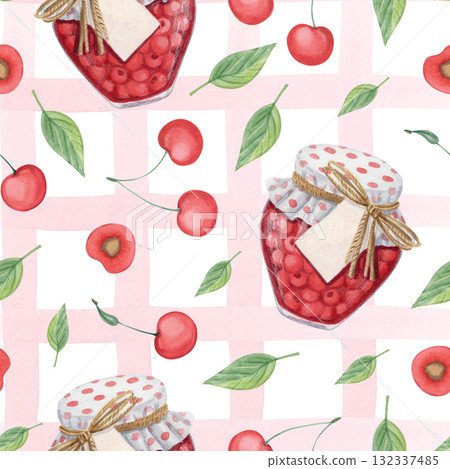 Cherry jam watercolor seamless pattern 132337485