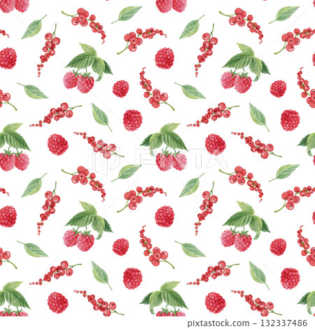 Watercolor raspberry and red currant seamless pattern Watercolor raspberry and red currant seamless pattern 132337486