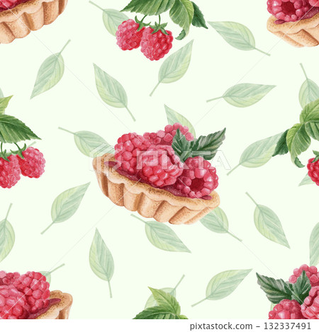 Watercolor raspberry tart seamless pattern Watercolor raspberry tart seamless pattern 132337491