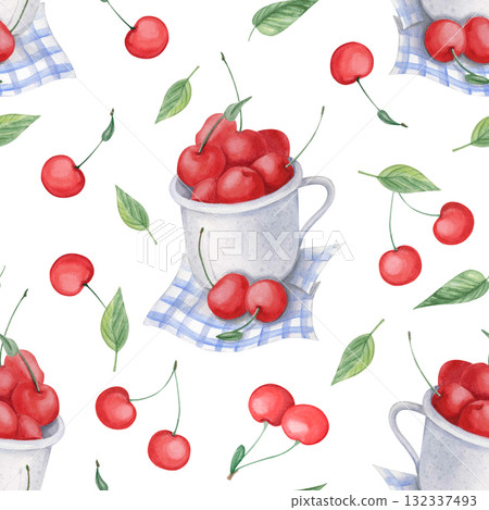 Watercolor cherry seamless pattern Watercolor cherry seamless pattern 132337493