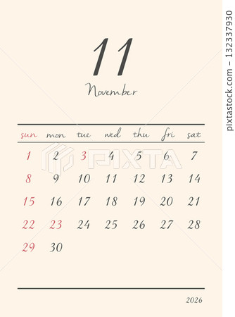 November 2026 Stylish Calendar (Vertical) 132337930