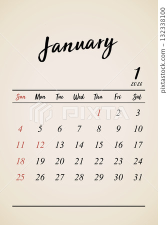 January 2026 Retro Calendar Vertical January 2026 Retro Calendar Vertical 132338100