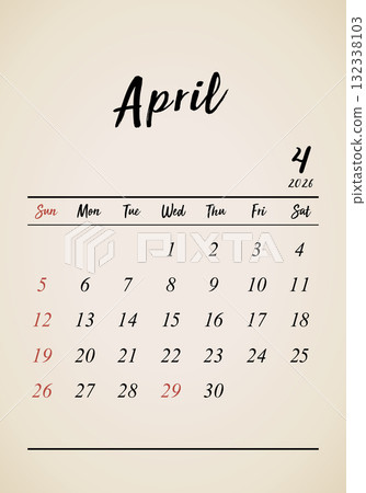 2026 年 4 月復古日曆垂直 132338103