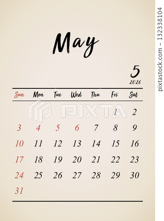 2026 年 5 月復古日曆垂直 2026 年 5 月復古日曆垂直 132338104