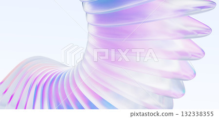 Light blue 3d background with glass holographic ribbon of triangle plate row, layered effect with pastel purple pink gradient. Abstract wave line pattern. Futuristic tech, data array. 3D illustration Light blue 3d background with glass holographic ribbon of triangle plate row, layered effect with pastel purple pink gradient. Abstract wave line pattern. Futuristic tech, data array. 3D illustration 132338355
