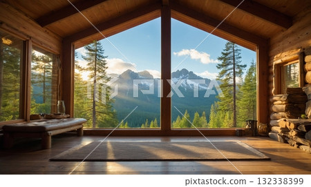 從木屋欣賞早晨的山景 從木屋欣賞早晨的山景 132338399