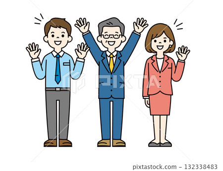 Smiling and happy, young businessman, businesswoman and president full body vector illustration set_color Smiling and happy, young businessman, businesswoman and president full body vector illustration set_color 132338483