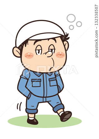 工廠/現場工人穿著不合適的衣服昏昏欲睡地走路的插圖 | 不安全行為、不安全條件和工業事故 132338507