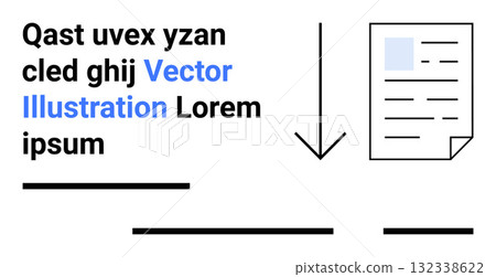 Black text blocks, blue Vector Illustration, black arrow pointing to document with lines and graphic. Ideal for print layouts, web design, infographics, presentations, instructional guides, marketing 132338622