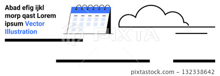 Calendar icon with blue top, cloud shape, and horizontal lines. Ideal for scheduling apps, weather services, web design, print materials, education, digital media, project management. Landing page 132338642