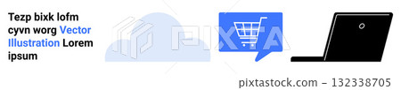 Cloud, shopping cart icon, laptop, text. Ideal for e-commerce, cloud computing, online shopping, digital marketing, technology, internet services, and business solutions Landing page Cloud, shopping cart icon, laptop, text. Ideal for e-commerce, cloud computing, online shopping, digital marketing, technology, internet services, and business solutions Landing page 132338705