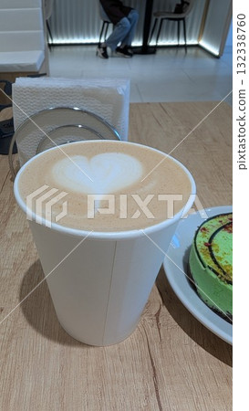 HeartShaped Latte Art and Dessert in Caf Setting HeartShaped Latte Art and Dessert in Caf Setting 132338760