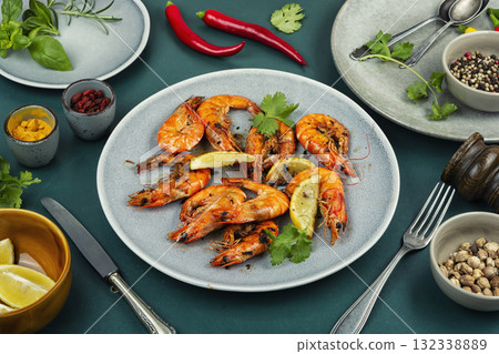 Seafood feast, roasted langoustines. Seafood feast, roasted langoustines. 132338889