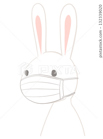 戴著無紡布口罩的兔子圖解 132339020