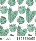 Arugula Leaves and Brussels Sprouts on Decorative Spots with dots Seamless Pattern Healthy Backdrop 132339065