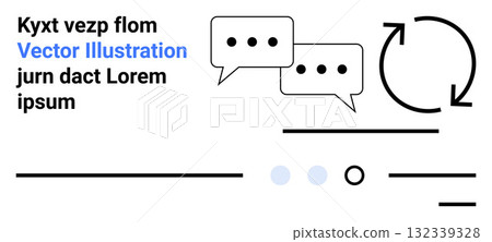 Speech bubbles, cycle arrows, and lines create an abstract communication concept. Ideal for messaging apps, discussions, updates, social media engagement, interface elements, minimal designs Speech bubbles, cycle arrows, and lines create an abstract communication concept. Ideal for messaging apps, discussions, updates, social media engagement, interface elements, minimal designs 132339328