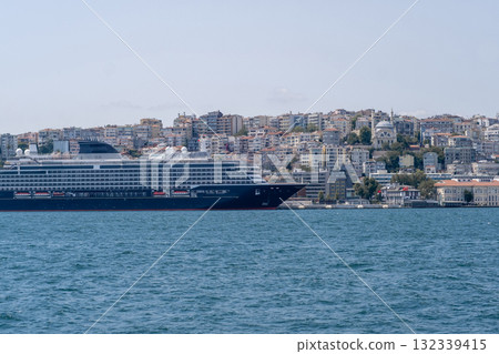 Cruise ship anchored in the Bosphorus with city views on a clear day 132339415