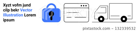 Blue lock icon, web browser window, and delivery truck suggest online security and e-commerce logistics. Ideal for cybersecurity, e-commerce, delivery services, online shopping, logistics, data Blue lock icon, web browser window, and delivery truck suggest online security and e-commerce logistics. Ideal for cybersecurity, e-commerce, delivery services, online shopping, logistics, data 132339532