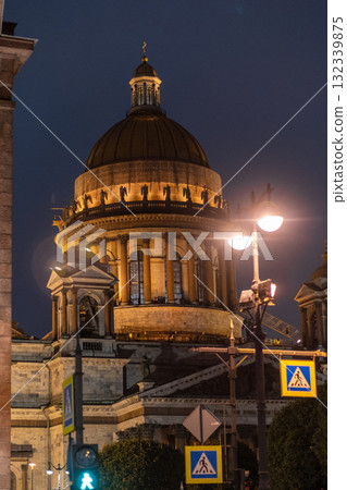 Nighttime ambiance around St. Isaacs Cathedral in Russia, capturing its grandeur Nighttime ambiance around St. Isaacs Cathedral in Russia, capturing its grandeur 132339875