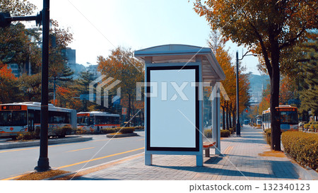 Bus stop on the road in Seoul, Bus stop billboards Bus stop on the road in Seoul, Bus stop billboards 132340123
