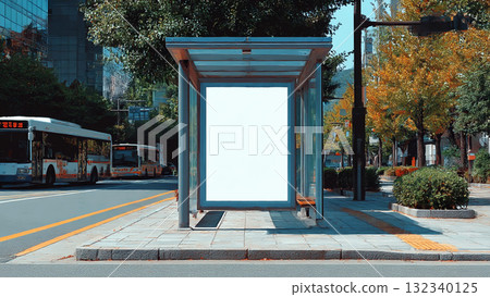 Bus stop on the road in Seoul, Bus stop billboards 132340125