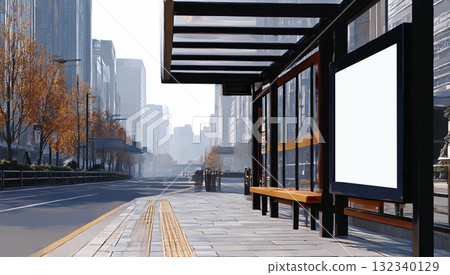 Bus stop on the road in Seoul, Bus stop billboards 132340129