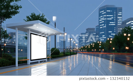 Bus stop on the road in Seoul, Bus stop billboards 132340132