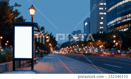 Bus stop on the road in Seoul, Bus stop billboards 132340133