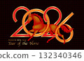 2026 Chinese New Year in black background. Year of the Horse. Vector modern art gold numbers design for cover, card, poster, banner, logo zodiac sign. Golden luxury template 132340346