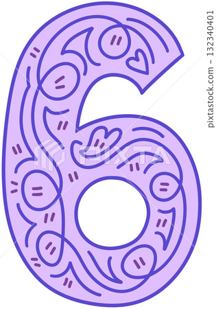 Number 6 - Ornamental Hand-Drawn Number Style Number 6 - Ornamental Hand-Drawn Number Style 132340401
